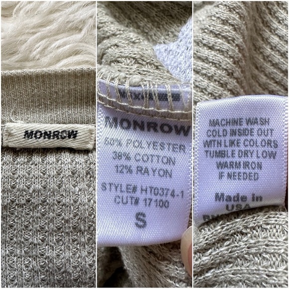 Monrow Top Oversized Crop Henley Thermal Shirt Star Embroidered Long Sleeve S - Picture 7 of 10